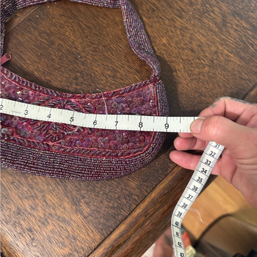 Vintage Y2K Burgandy Beaded & Sequined Hand Bag Made in India By Purva Zip Top - Picture 10 of 13